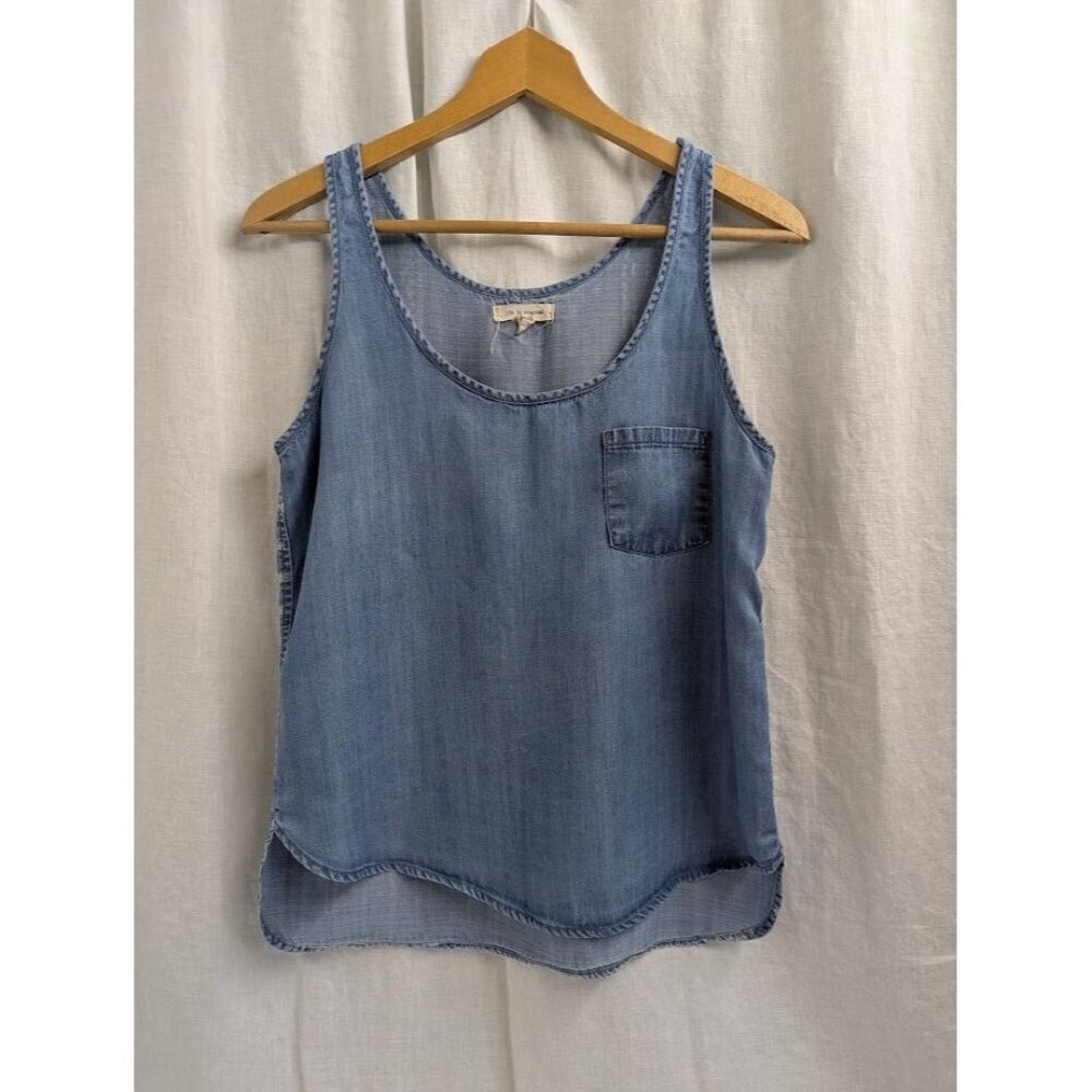 Life in Progress women's small denim tank top western print on back Lyocell I6